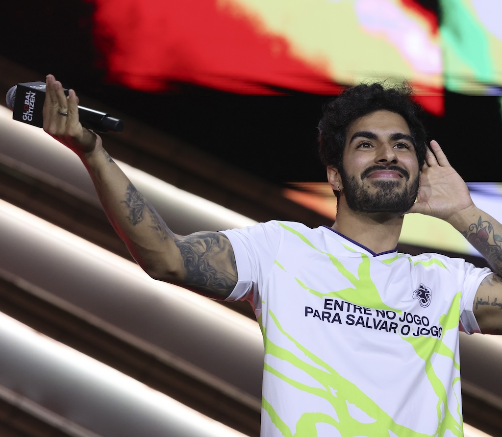 Ricardinho Brazilian freestyle footballer gestures during the 2025 Global Citizen Festival: Amazonia at Mangueirao stadium on November 01, 2025 in Belem, Brazil. (Photo by Alexandre Schneider/Getty Images for Global Citizen)